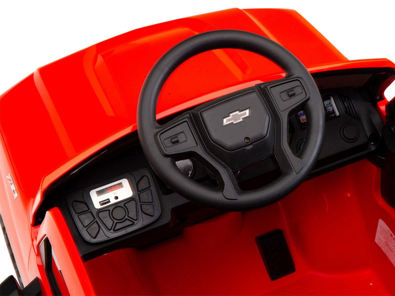 Caminhonete Chevrolet elétrica infantil, com volante funcional, rodas grandes e assento confortável, perfeita para crianças a partir de 3 anos