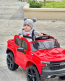 Caminhonete Chevrolet infantil elétrica para crianças pequenas, com controle remoto para pais, assento confortável e volante fácil de manusear