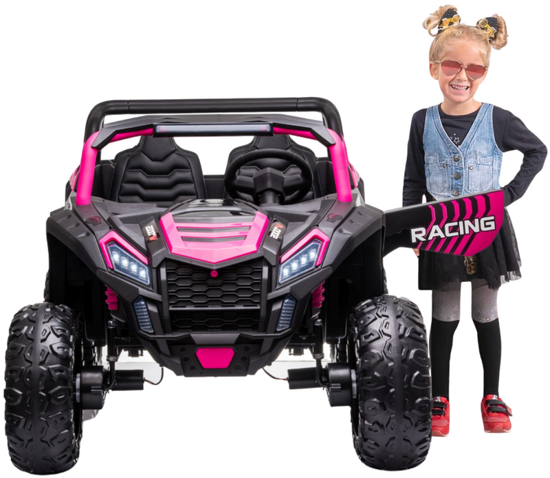 Jeep elétrico infantil rosa grande Racing com rodas largas e controle remoto