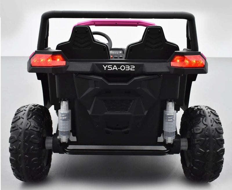 Jeep elétrico infantil rosa robusto, com rodas grandes, suspensão independente e controle remoto para maior segurança