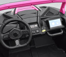 Jeep elétrico infantil rosa com volante funcional, controle remoto e faróis LED para mais diversão